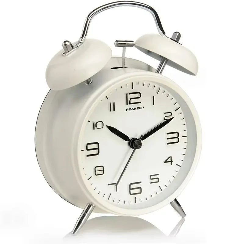 4 Inch Twin Bell Loud Alarm Clock Metal Frame 3D Dial with Backlight Battery Operate Desk Table Alarm Clock For Home and Office    Home Decor Supply | Online Retail | ShoreShopper.com