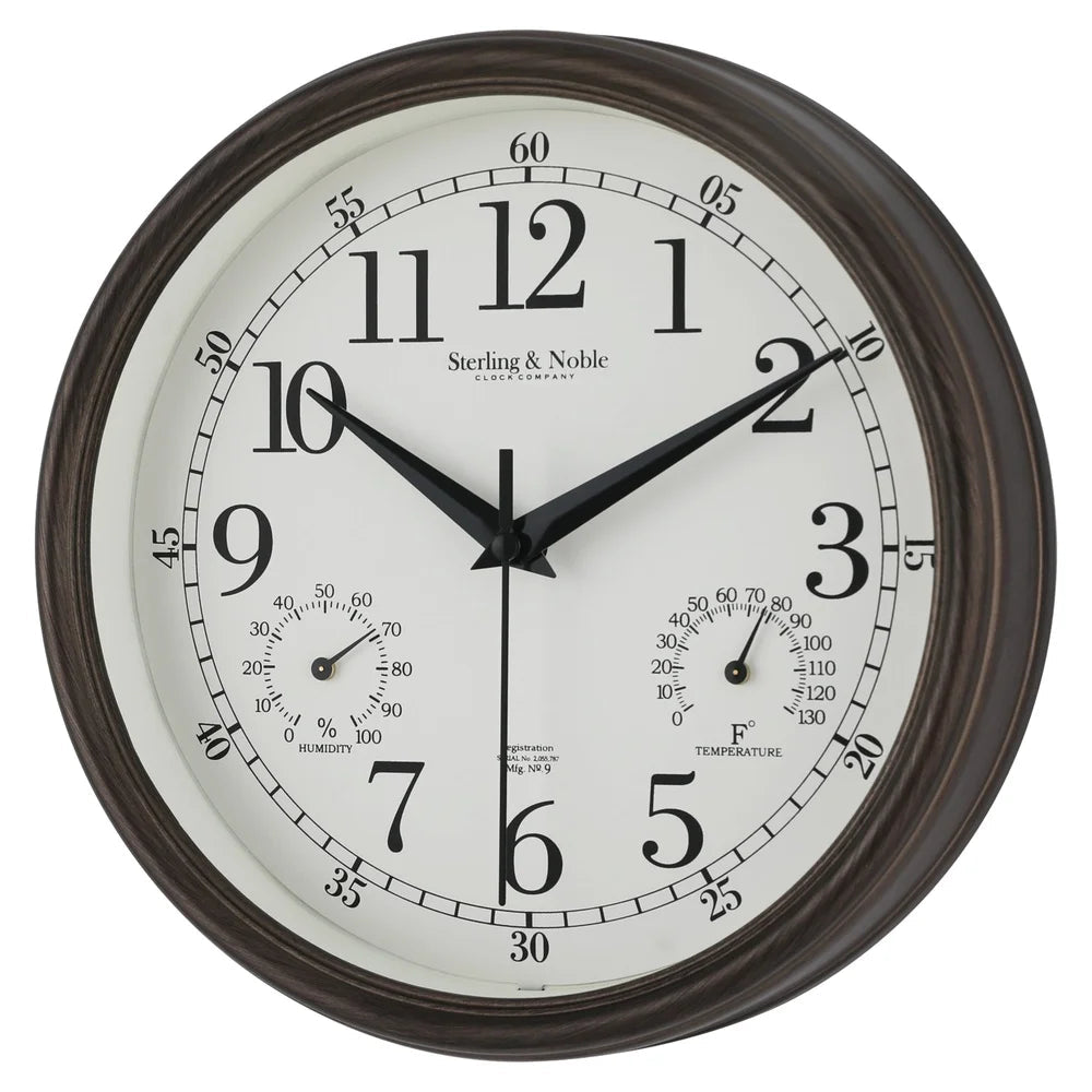 8.75 Inch Antique Bronze Indoor Outdoor Wall Clock with Thermometer Hygrometer Lightweight Durable Quartz Movement Analog Clock    Home Decor Supply | Online Retail | ShoreShopper.com