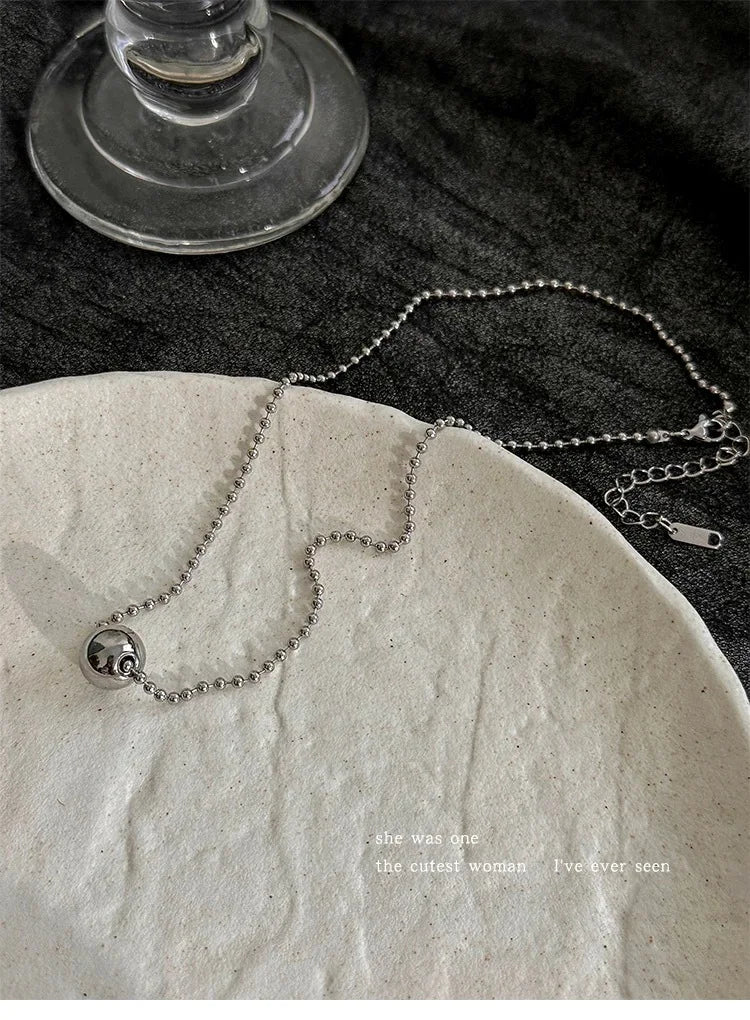 Personality Design Silver Color Stainless Steel Beaded Ball Pendant Necklace for Women Double Layer Hip Hop Rock Chokers Jewelry    Home Decor Supply | Online Retail | ShoreShopper.com