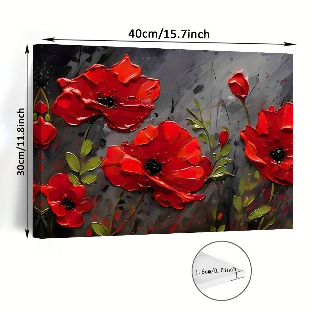Contemporary Red Poppies Canvas Painting, Framed 11.8x15.7in, Meadow Wall Art, Ready to Hang Home Decor - Anniversary Gift    Home Decor Supply | Online Retail | ShoreShopper.com