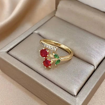 Cherry Jewelry (Ring/Bracelet Optional) - Gold Tone Crystal Charm Adjustable Cute Y2K Jewelry Accessory Daily Party Holiday Gift    Home Decor Supply | Online Retail | ShoreShopper.com