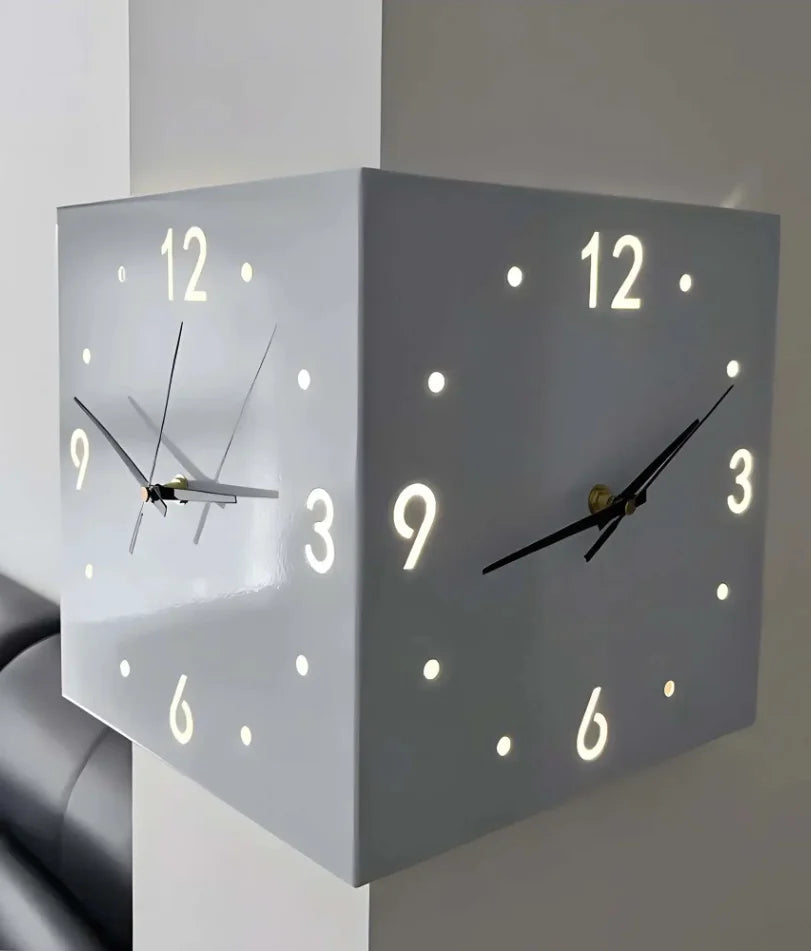 Ivory Corner Wrapping Double Sided Luminous w/ Light Sensor 16" Modern Wall Clock    Home Decor Supply | Online Retail | ShoreShopper.com