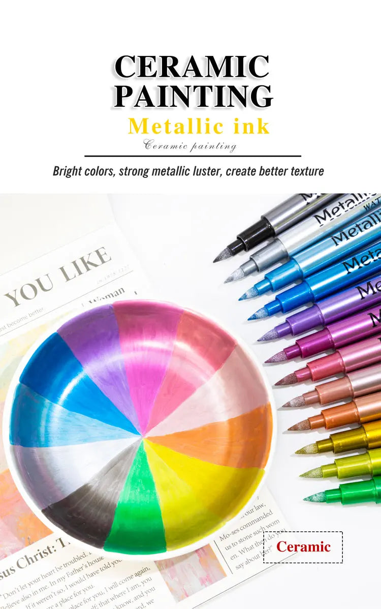 12 Colors Brush Metallic Paint Markers Pens for Rock Painting Stone Ceramic Wood Fabric Pebbles Scrapbook Journals Photo Albums    Home Decor Supply | Online Retail | ShoreShopper.com