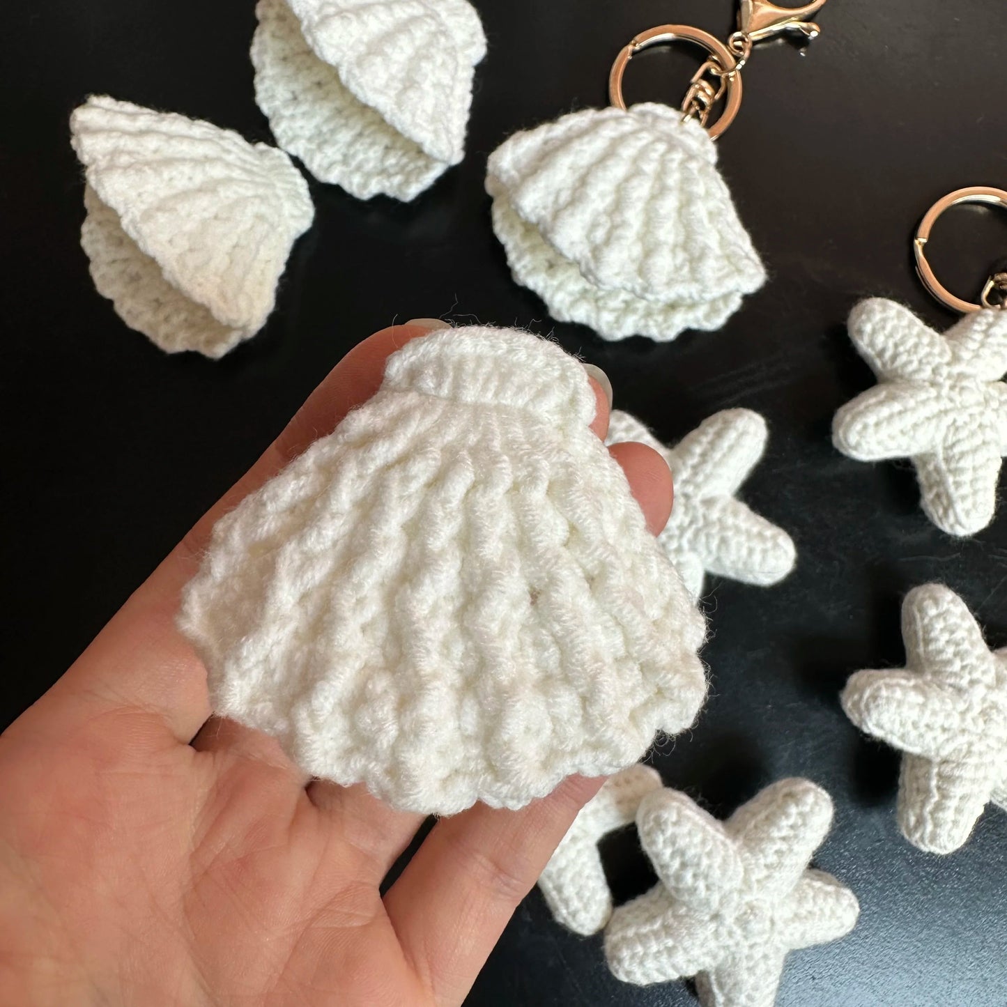 Finished Handmade Crochet Summer Beach Shells Starfish Accessories For Gift Decor,Knitted Wool Mini SeaShell Keyrings    Your Coastal Marketplace | Shoreshopper.com