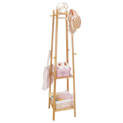Bamboo Coat Rack Free Standing 2-Shelves Clothing Storage Garment Organizer Stand with 8 Hooks Clothes Poles 55kg Load-bearing f    Home Decor Supply | Online Retail | ShoreShopper.com