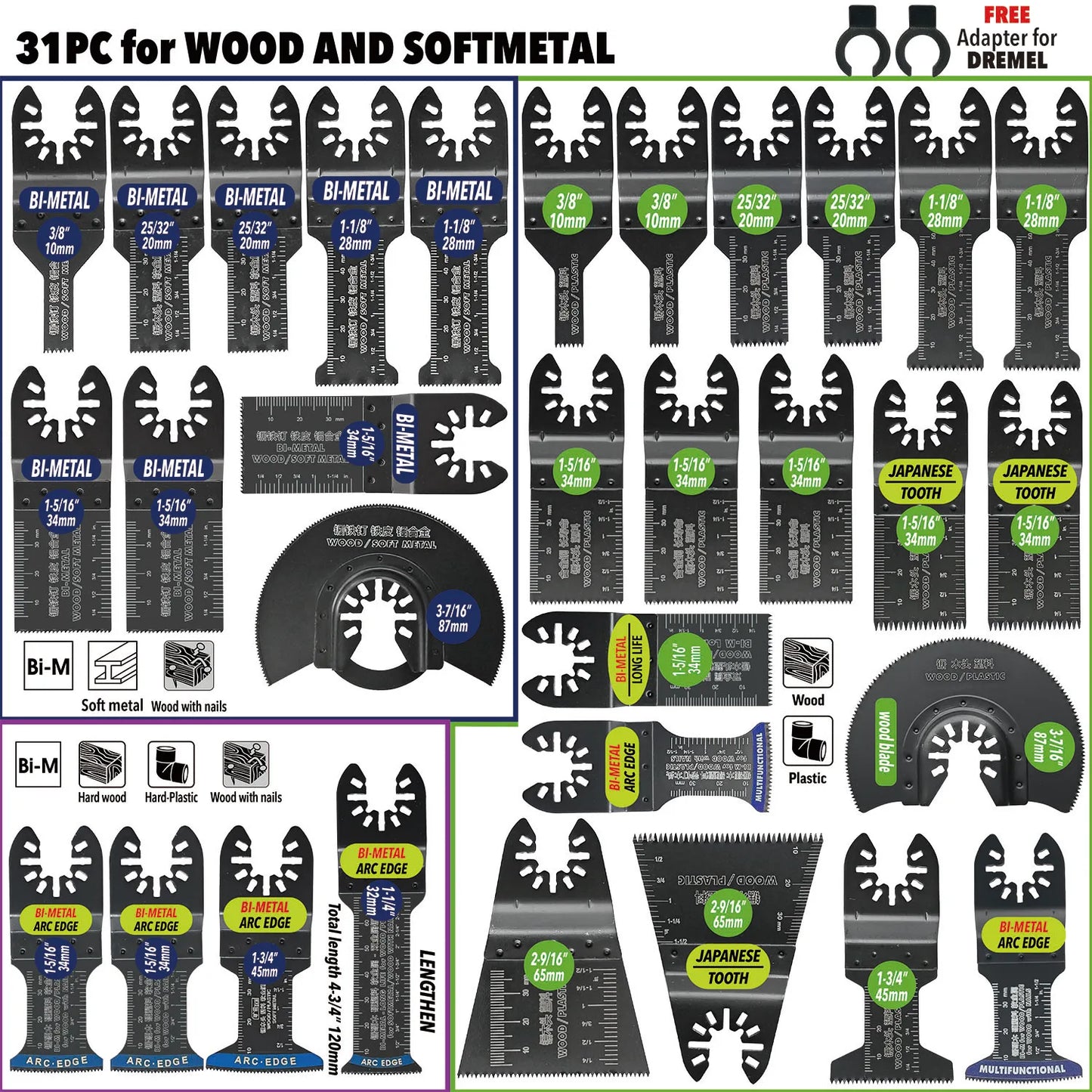 Oscillating Saw Blades Kit，Multitool Blades - Compatible with Milwaukee Dewalt  Worx Skil AEG Ryobi - ShoreCo.Shop