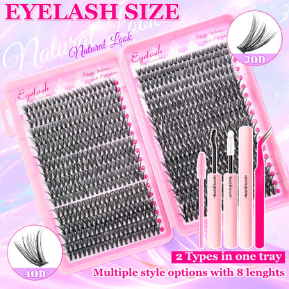720/200pcs eyelash Extension Kit Fluffy Eyelash Extension kit with Lash Bond and Seal Lash Tweezers Thick Lash Clusters Wispy - ShoreCo.Shop