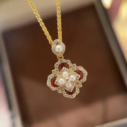 Classic and showy luxury red flower bridal jewelry sets for women exquisite pearl red chalcedony earrings rings necklace    Home Decor Supply | Online Retail | ShoreShopper.com