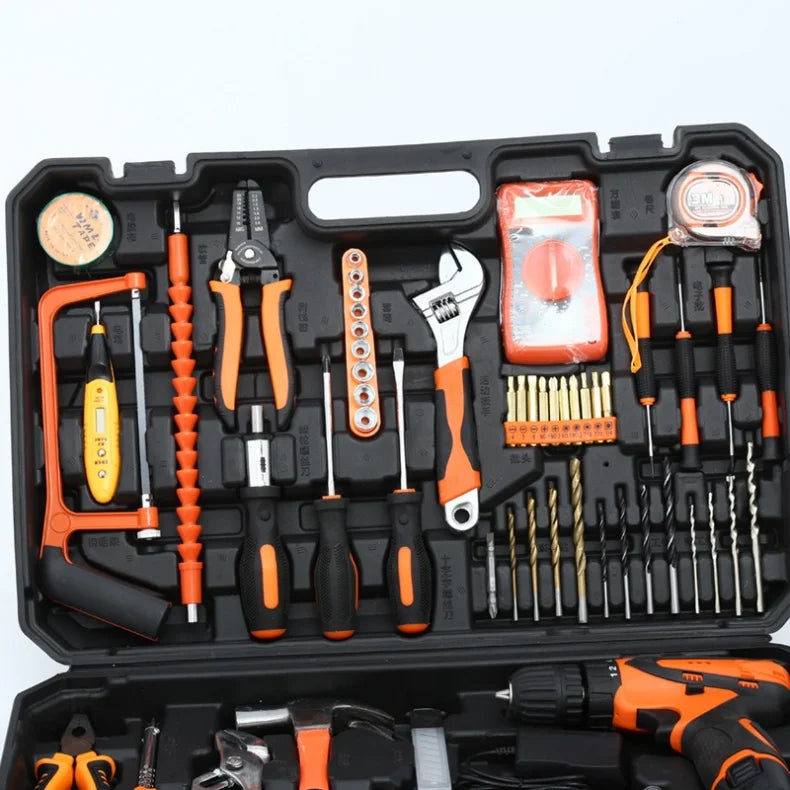 160/136/115/63 PC Lithium Drill Household Multifunctional Hardware Tool Manual Daily Electrician Woodworking Maintenance Toolbox - ShoreCo.Shop