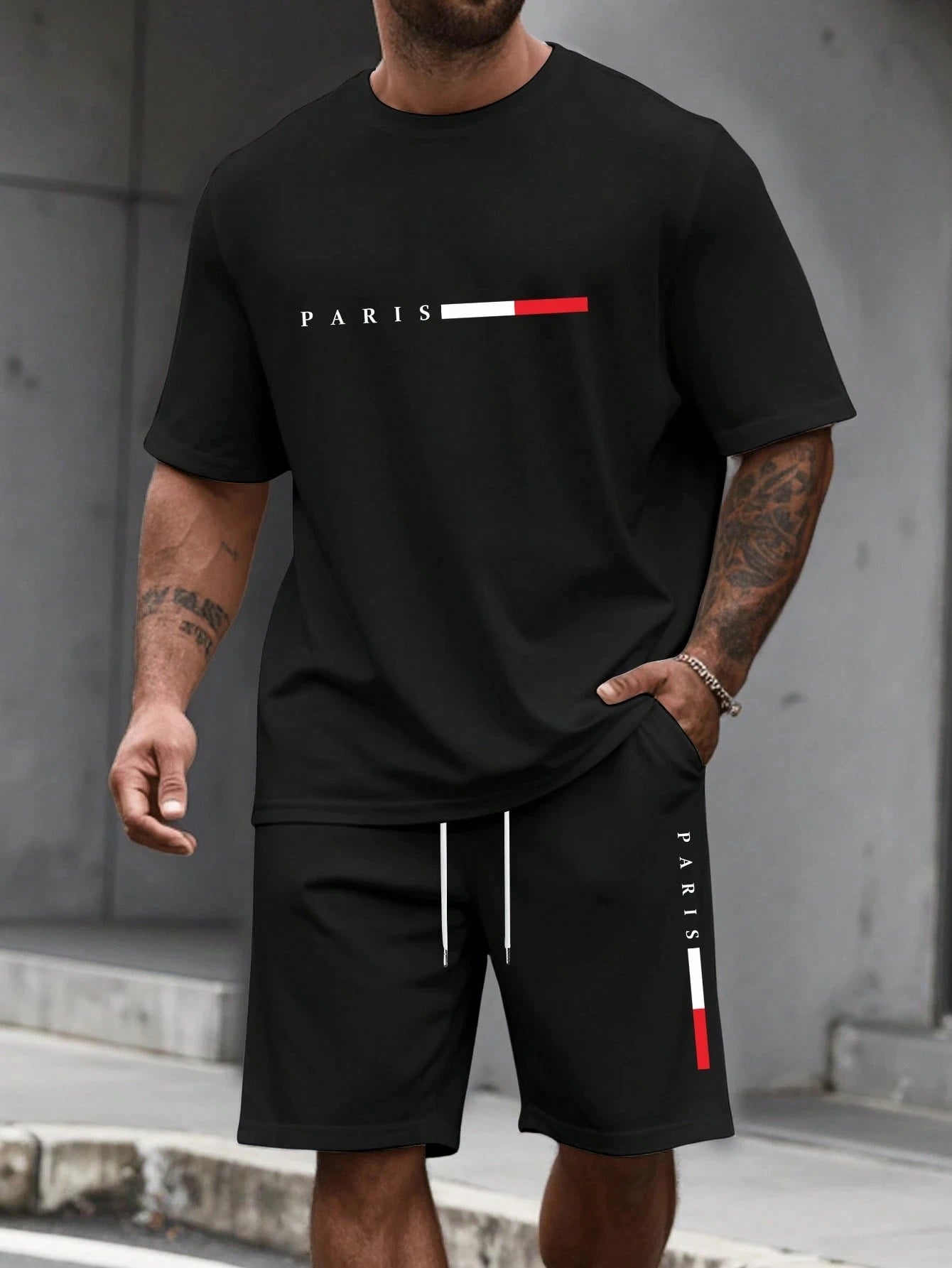 Paris Letter Print Men Spring and Summer Two Pieces Set Casual Round Neck Short Sleeve T-shirt Shorts Sport Suit Print Clothing    Home Decor Supply | Online Retail | ShoreShopper.com