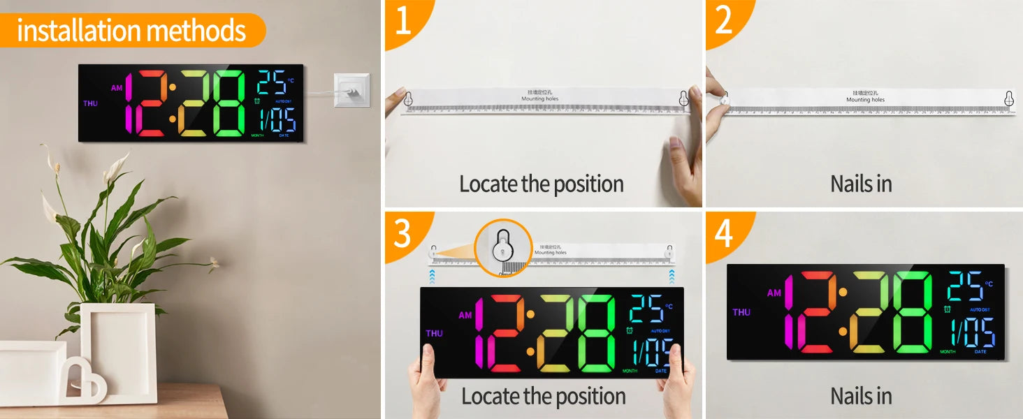 16" Large Digital Wall Clock, Big LED Display with Remote, 8 RGB Color, Alarm, DST, Temperature for Living Room, Kitchen    Home Decor Supply | Online Retail | ShoreShopper.com