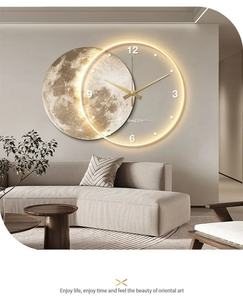Large Wall Clock Luxury Dining Room Living Room Moon The Earth Modelling LED Light Silent Movement Bedroom Clock Wall Decoration    Home Decor Supply | Online Retail | ShoreShopper.com