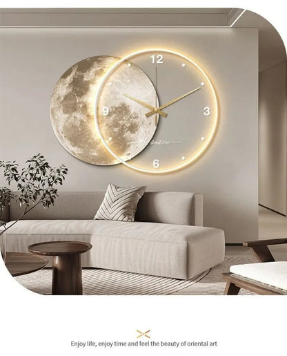 Large Wall Clock Luxury Dining Room Living Room Moon The Earth Modelling LED Light Silent Movement Bedroom Clock Wall Decoration    Home Decor Supply | Online Retail | ShoreShopper.com