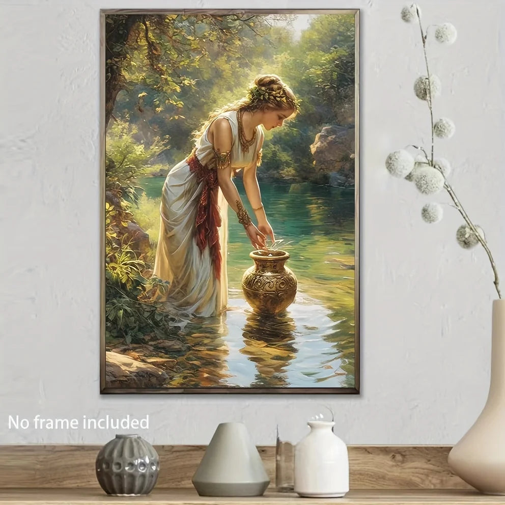 Elegant 3D Hand-Painted Canvas Oil Painting - Serene Forest Scene with Woman & Golden Vase, Abstract Home Wall Art    Home Decor Supply | Online Retail | ShoreShopper.com