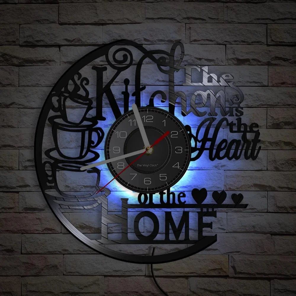 The Kitchen The Heart Of The Home Inspired Vinyl Record Clock Modern Design Vinyl Wall Watch Kitchen Decor Noiseless Timepieces    Home Decor Supply | Online Retail | ShoreShopper.com