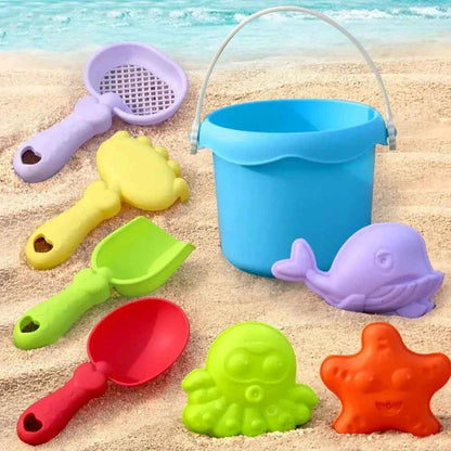 Beach Toy Set for Kids Plastic Sand Play Set with Bucket, Shovels, Molds Sea Creature Molds, Smooth Edges, Bright Colors