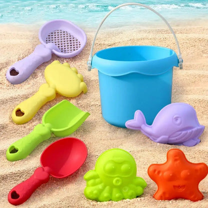 Beach Toy Set for Kids Plastic Sand Play Set with Bucket, Shovels, Molds Sea Creature Molds, Smooth Edges, Bright Colors    Your Coastal Marketplace | Shoreshopper.com