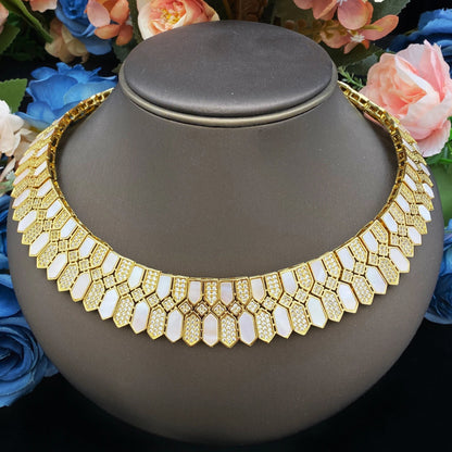 HOT  Jewelry Sets For Woman Wedding Parties Jewellery Necklace Earrings Rings Bracelets For Gift Plating18k With CZ White shell    Home Decor Supply | Online Retail | ShoreShopper.com