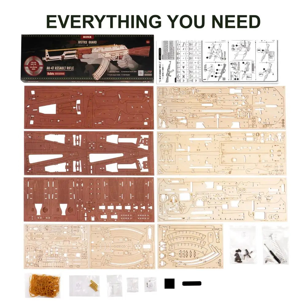 Robotime Rokr Automatic Rifle AK47 3D Wooden Gun Funny DIY Building Block Toys for Kids Adults Justice Guard Wooden PuzzleLQ901    Home Decor Supply | Online Retail | ShoreShopper.com