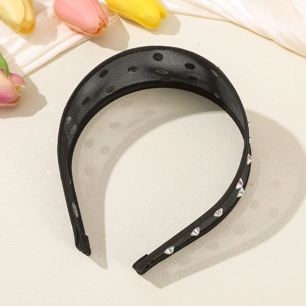Headwear Mesh Pearls Headband Creative Beads Rhinestone Wide Hair Hoop Solid Color Waterproof Black White Hairband Wash Face    Your Coastal Marketplace | Shoreshopper.com