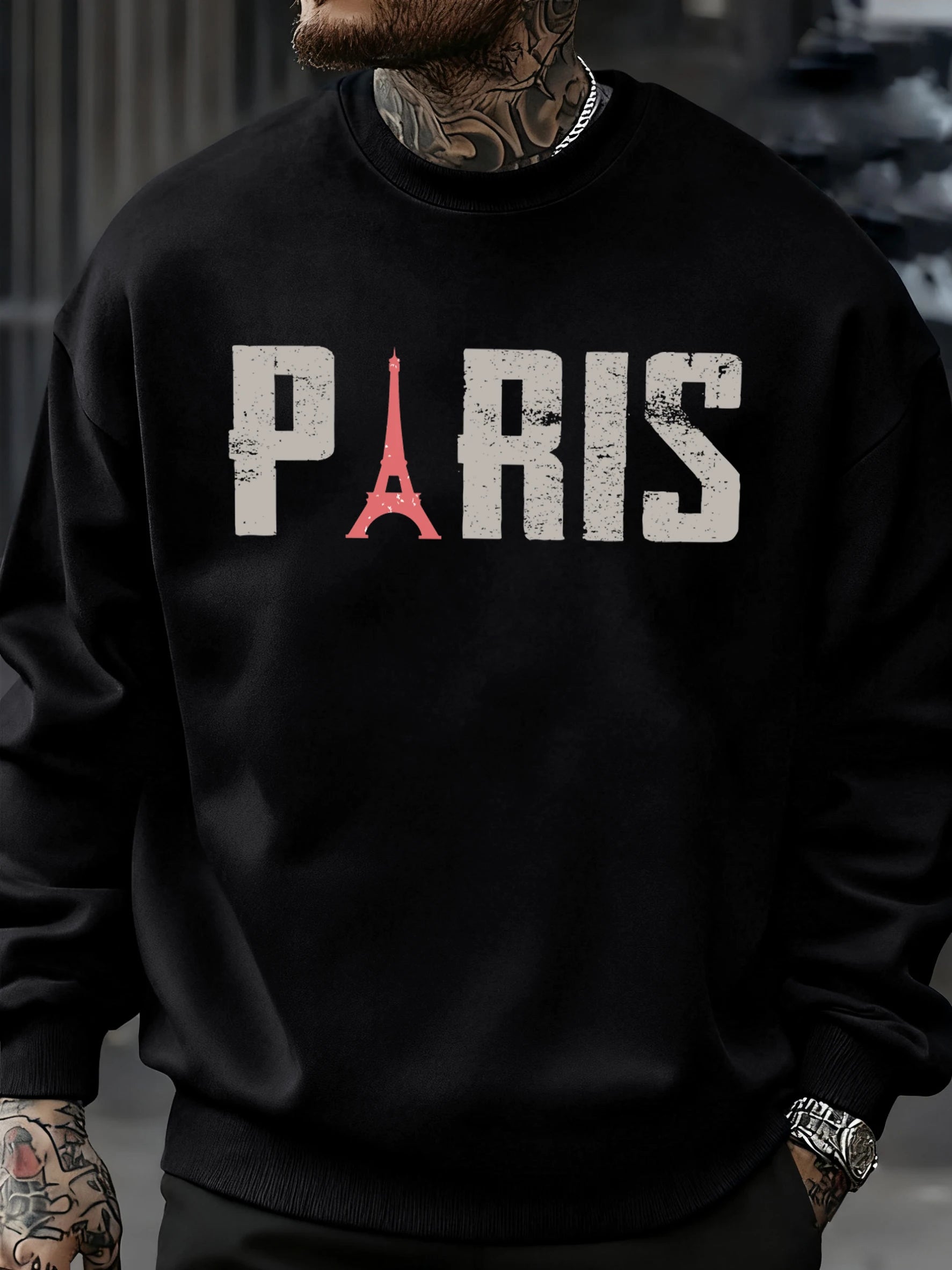 Famous Paris Tower Pattern Sweatshirt Men O-Neck Clothes Autumn Fleece Retro Pullover Loose Unisex Colour Fashion Streetwear    Home Decor Supply | Online Retail | ShoreShopper.com