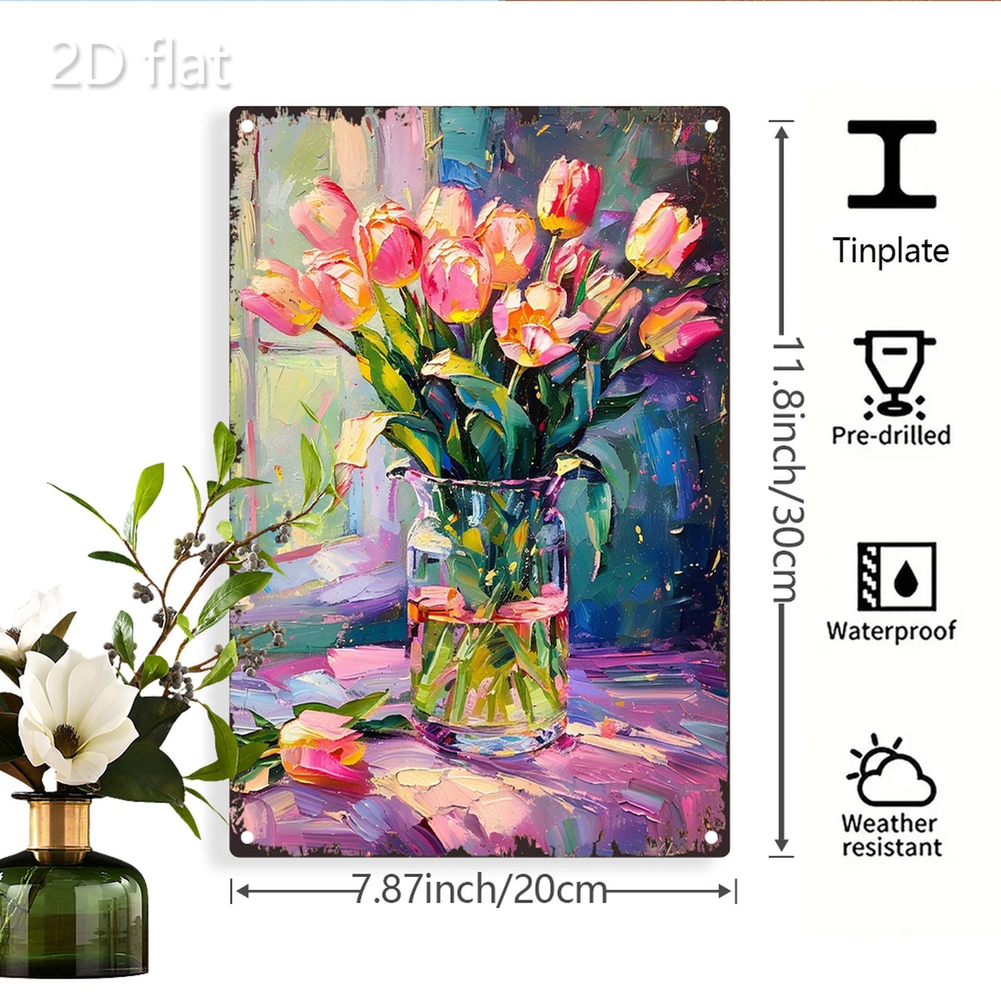 Vibrant Tulip Bouquet Metal Wall Art - 8x12 Inch 2D Design, Durable Iron Sign for Home, Garden & Office Decor    Home Decor Supply | Online Retail | ShoreShopper.com