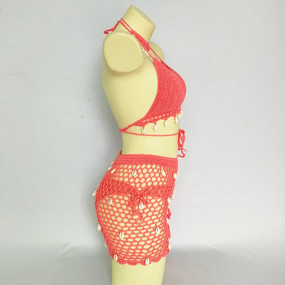 Women Beach Wear Swimsuit Cover-Ups Boho Summer See-Through Hollow Out Bandage High Waist Short Beach Skirt Crochet Knit Skirts    Your Coastal Marketplace | Shoreshopper.com