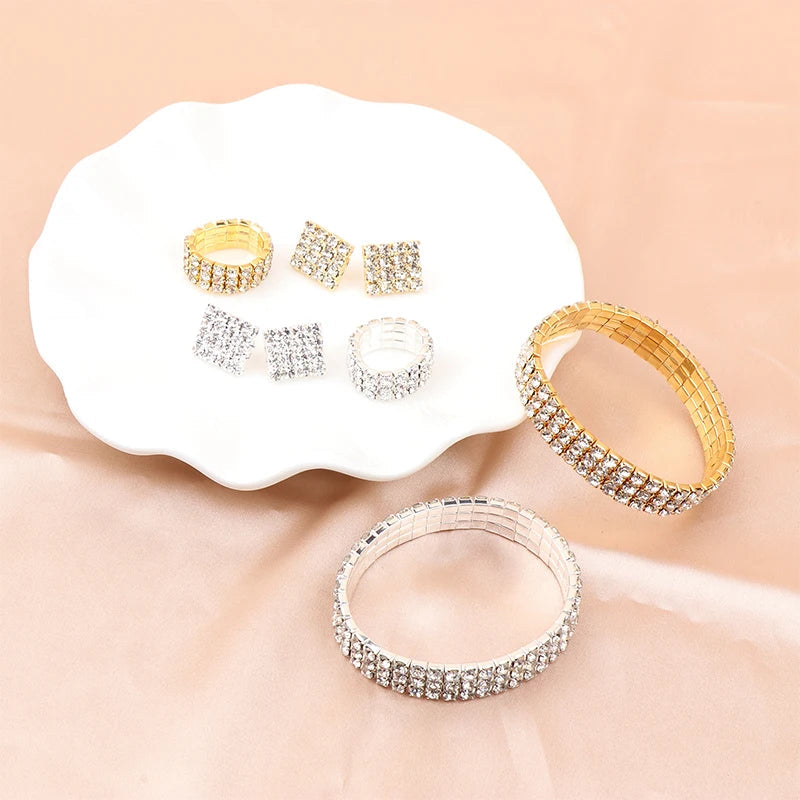 4Pcs/set Bridal Jewelry Set Necklace Bracelets Ring Earrings Set Super Gorgeous Luxury Shiny Fashion Jewelry Party Gift    Home Decor Supply | Online Retail | ShoreShopper.com
