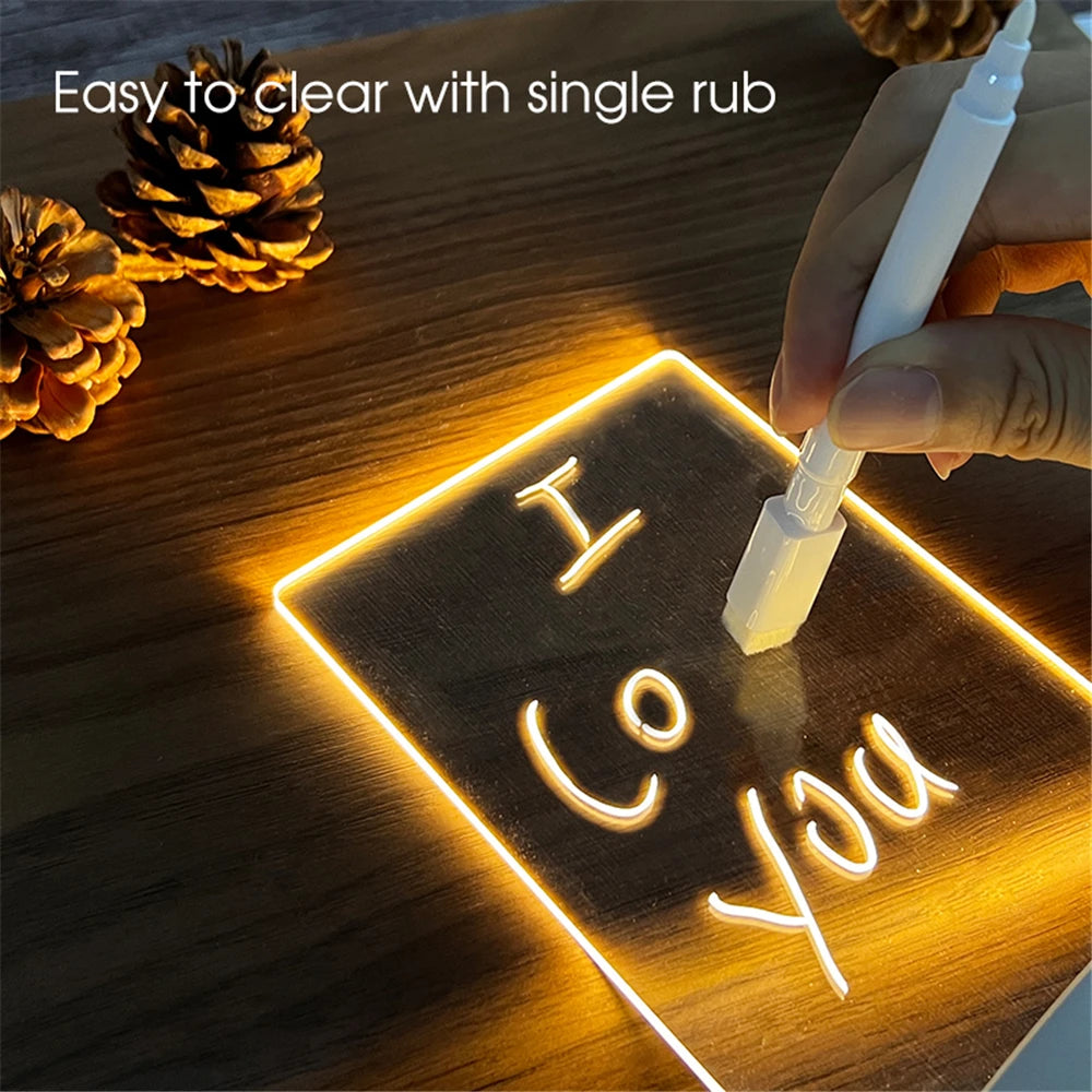 Transparent Luminous LED Night Lights USB Luminous Acrylic Night Light Erasable Write Message Board Calendar Desktop Ornaments - ShoreCo.Shop