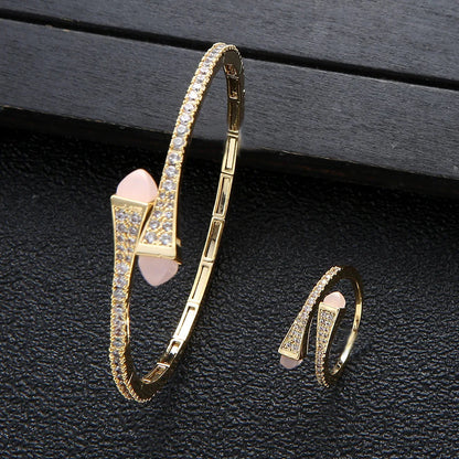 New jerseis Women's Fashion 2 Pcs Bracelet & Ring Set مجموعات المجوهرات Resin Simple Design Gold Open Cuff Bangle Jewelry Set    Home Decor Supply | Online Retail | ShoreShopper.com