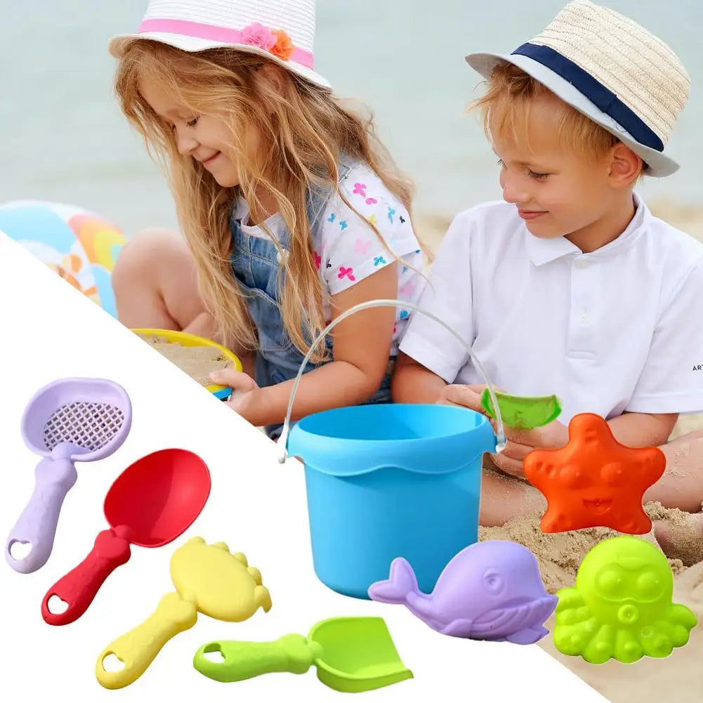 Beach Toy Set for Kids Plastic Sand Play Set with Bucket, Shovels, Molds Sea Creature Molds, Smooth Edges, Bright Colors    Your Coastal Marketplace | Shoreshopper.com
