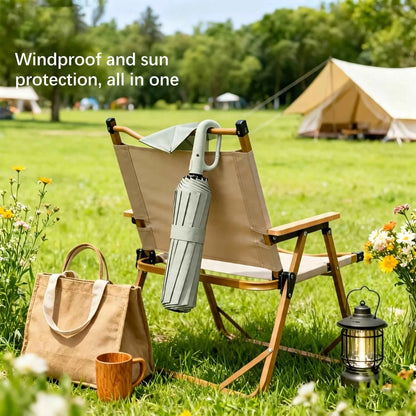 Carabiner Clip, Portable, Hands-free, Automatic Folding Umbrella. Features Reinforced Thickened Windproof Ribs and Canopy