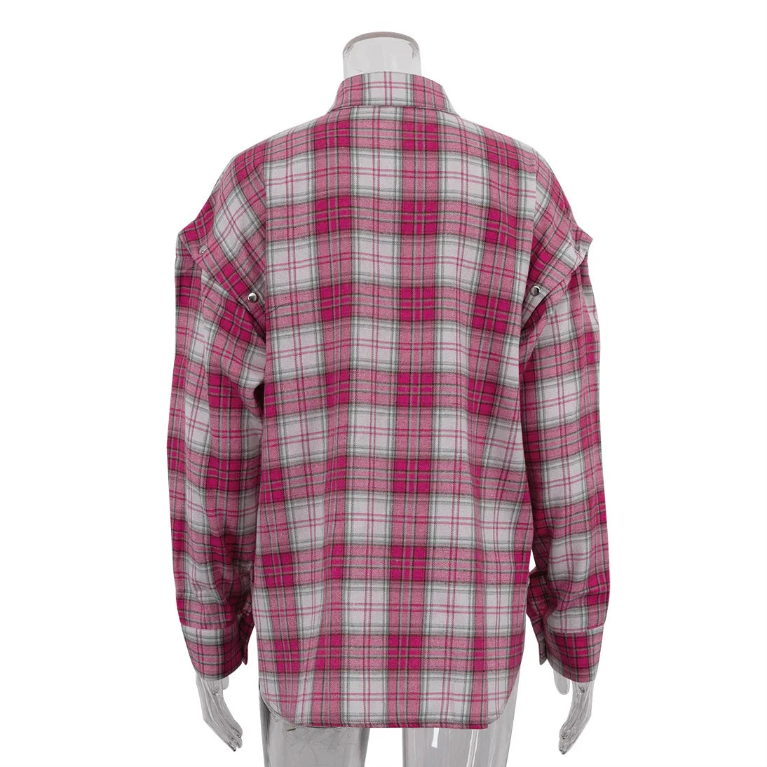 Pink Plaid Shirt for Women in Europe and America New Versatile Loose Shirt for Women Removable Long-sleeved Lapel Top    Home Decor Supply | Online Retail | ShoreShopper.com