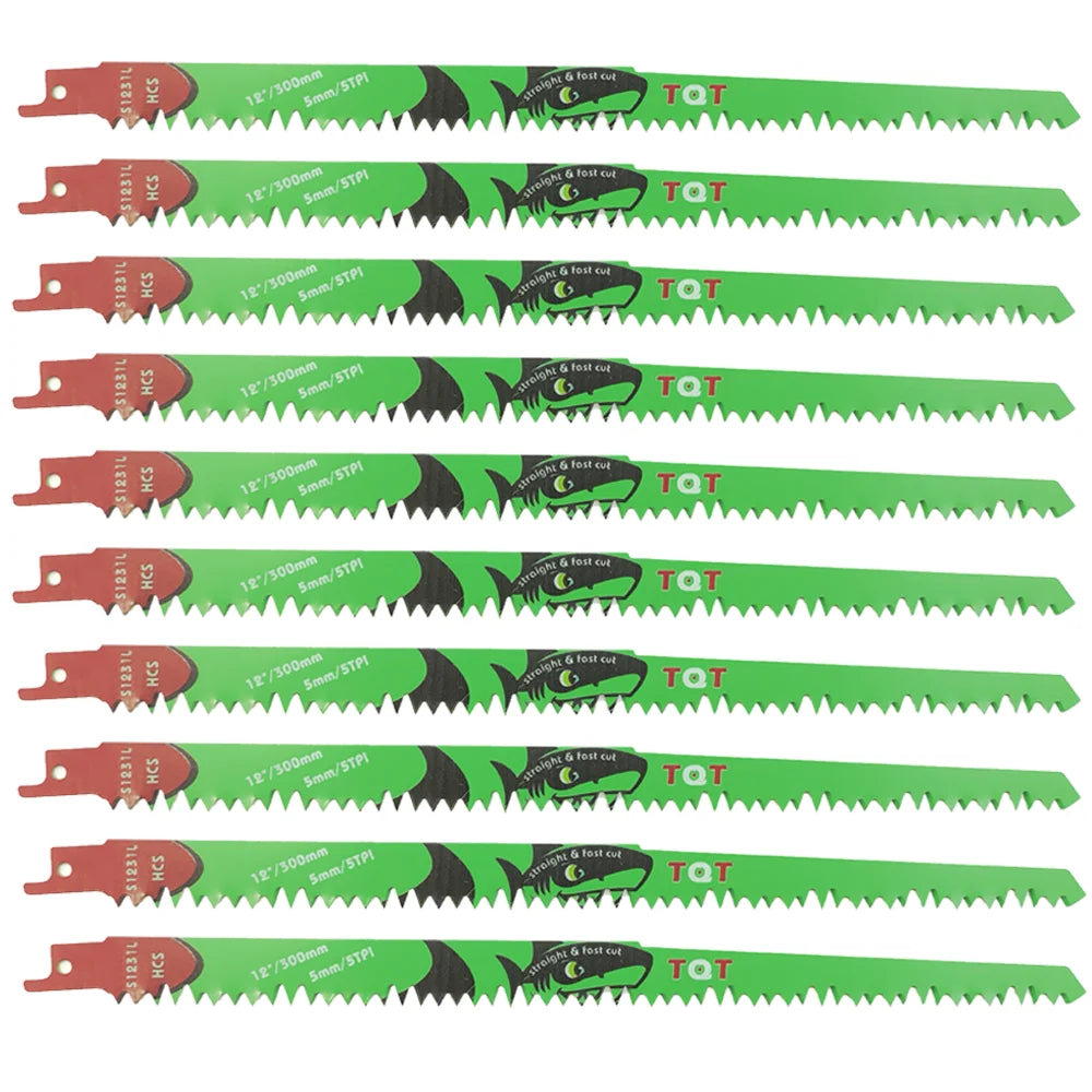 10Pcs 6-9.5-12 Inch Long Reciprocating Saw Blades 5-6Tpi Hcs 150mm Saber Blades for Cutting Wood Pvc for Bosch Makita Dewalt DIY Tool - ShoreCo.Shop