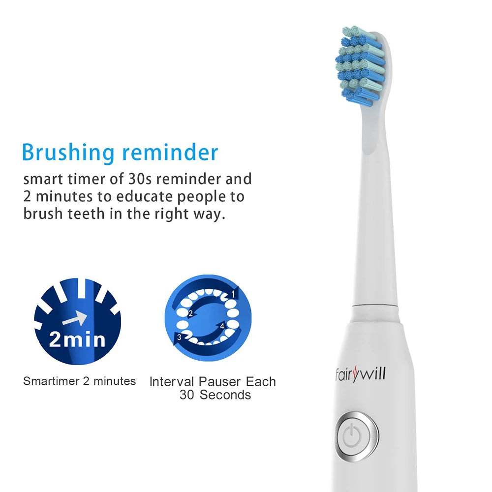 Fairywill Electric Sonic Toothbrush FW-507 USB Charge Rechargeable Adult Waterproof Electronic Tooth Brushes Replacement Heads s - ShoreCo.Shop