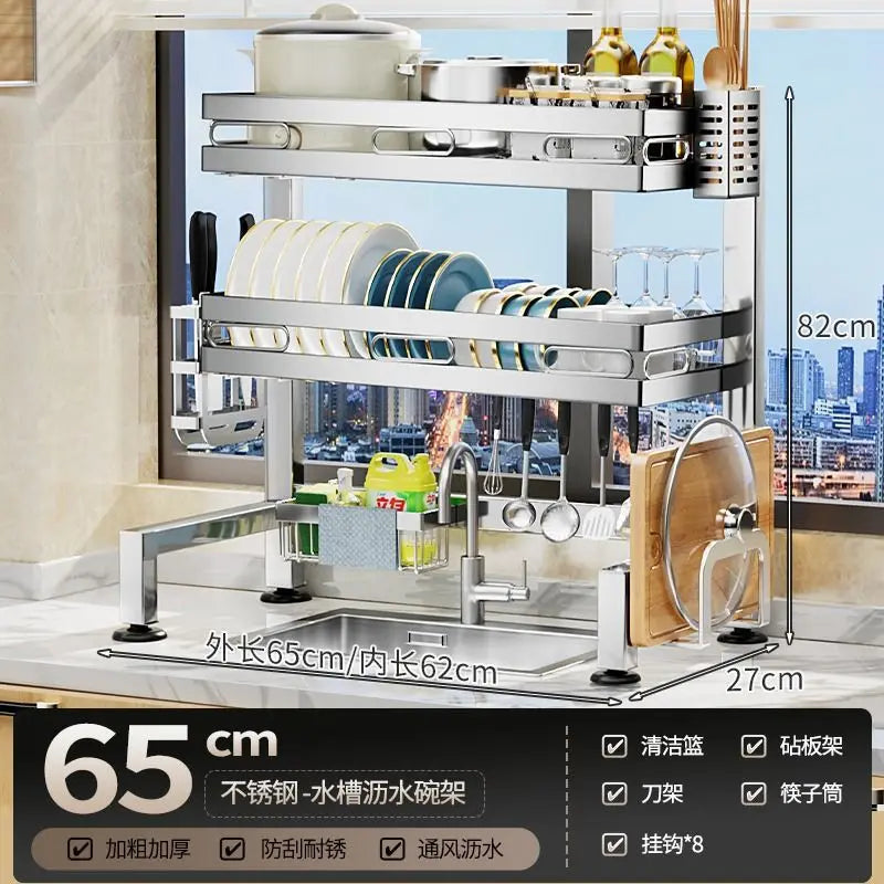 Stainless Steel Sink Shelf Bowl Drain Rack Kitchen Storage Rack Multifunctional Dish Cutlery Knife Spoon Sink Rack Set Organizer    Home Decor Supply | Online Retail | ShoreShopper.com