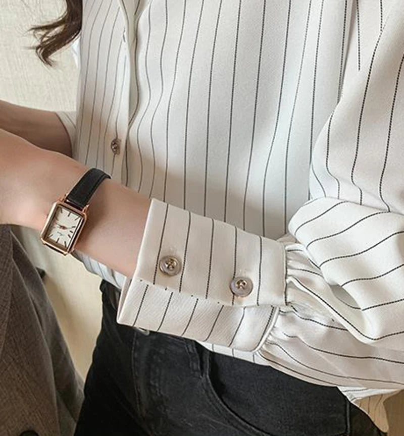 Striped Shirt Women Summer Vintage Chic Loose Long Sleeve Top Y2K Office Ladies Fashion Casual Turn Down Collar All Match Blouse    Your Coastal Marketplace | Shoreshopper.com