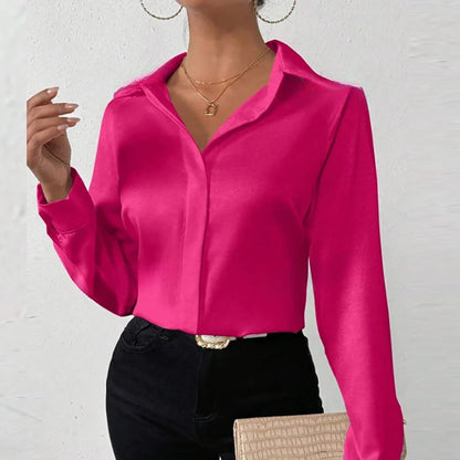 Women Long Sleeve Silk Shirt Female Fashion Turn Down Collar Button Blouse Women Elegant Satin Tops Office Lady Shirt    Your Coastal Marketplace | Shoreshopper.com