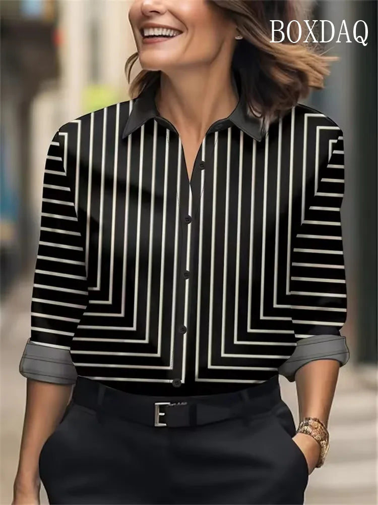 Women Shirt 2025 Autumn Clothes Women Vintage Blouses Office Lady Long Sleeve Blouse Button Up Lapel Shirts OL Print Womens Tops    Your Coastal Marketplace | Shoreshopper.com