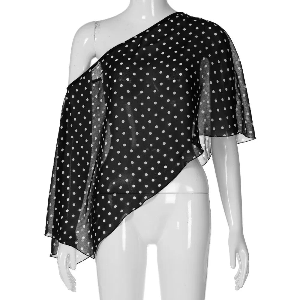 Beach Wear Transparent Sunscreen Cover-up Polka Dot Cloak Clear Cover Shirt Loose Fit Short Sheer Top Off Shoulder Blouse Beach    Your Coastal Marketplace | Shoreshopper.com