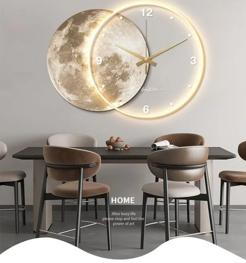 Large Wall Clock Luxury Dining Room Living Room Moon The Earth Modelling LED Light Silent Movement Bedroom Clock Wall Decoration    Home Decor Supply | Online Retail | ShoreShopper.com