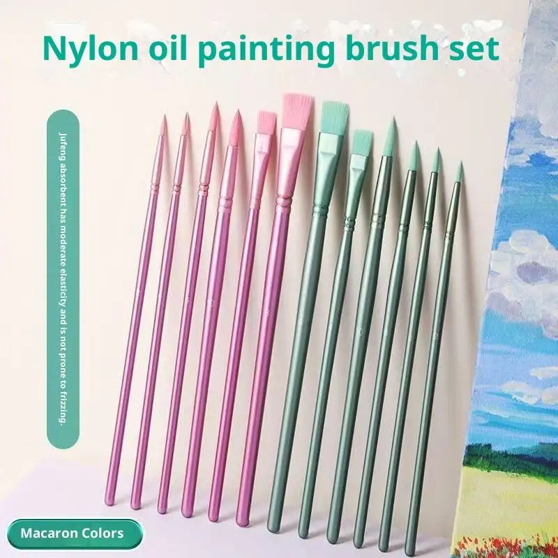 ♥Nylon Bristle Wooden Handle Pointed And Flat Watercolor Paintbrush Set For Art, Acrylic, Gouache, And Oil Painting    Home Decor Supply | Online Retail | ShoreShopper.com