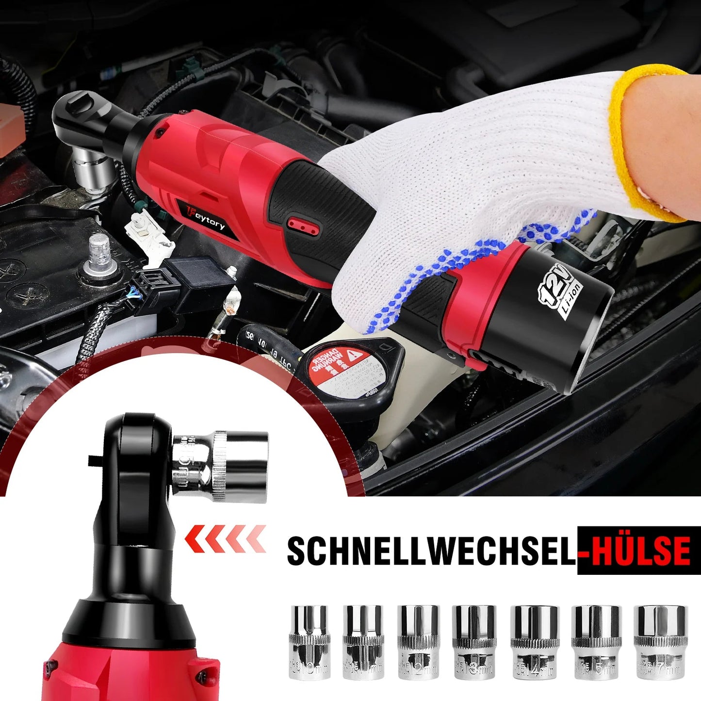 12V High-Torque 90°Cordless Electric Ratchet Wrench Set 3/8'' Angle Wrench with 2Durable 1500mAh Lithium-Ion Batteries,7 Sockets    Home Decor Supply | Online Retail | ShoreShopper.com
