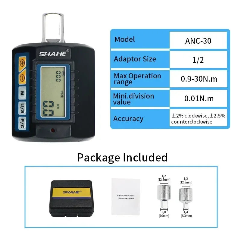 SHAHE High Precision Mini Torque Adapter Square Drive 1/2''1/4'' 3/8'' Digital Torque Wrench Electronic Digital Torque Meter - ShoreCo.Shop