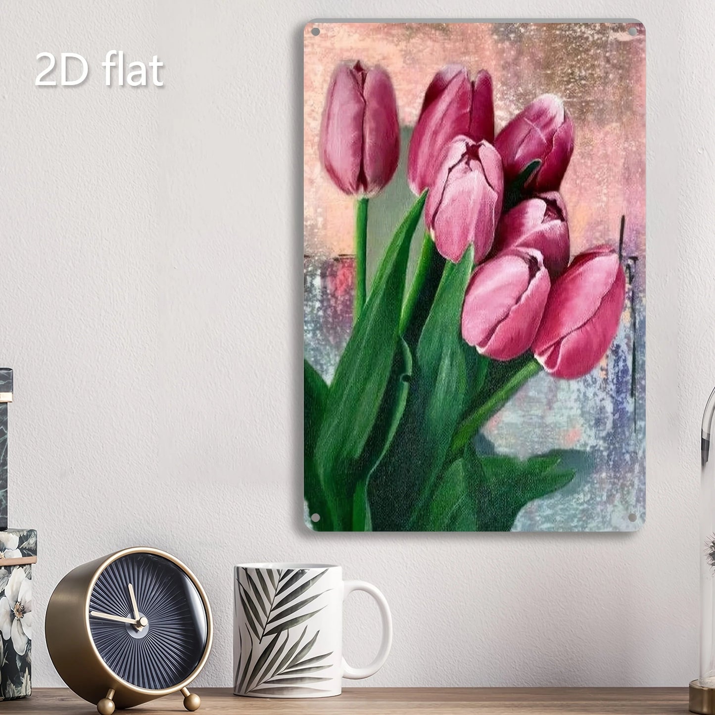 Vibrant Pink Tulip Bouquet 2D Flat Metal Wall Art - Weather-Resistant Decor for Home, Garden, Patio, 7.87x11.8 Inch    Home Decor Supply | Online Retail | ShoreShopper.com