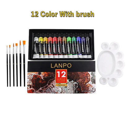 Acrylic Paints Set 12/24 Colors Professional Brush Set 12ml Tubes Artist Drawing Painting Pigment Hand Painted Wall Paint DIY    Home Decor Supply | Online Retail | ShoreShopper.com