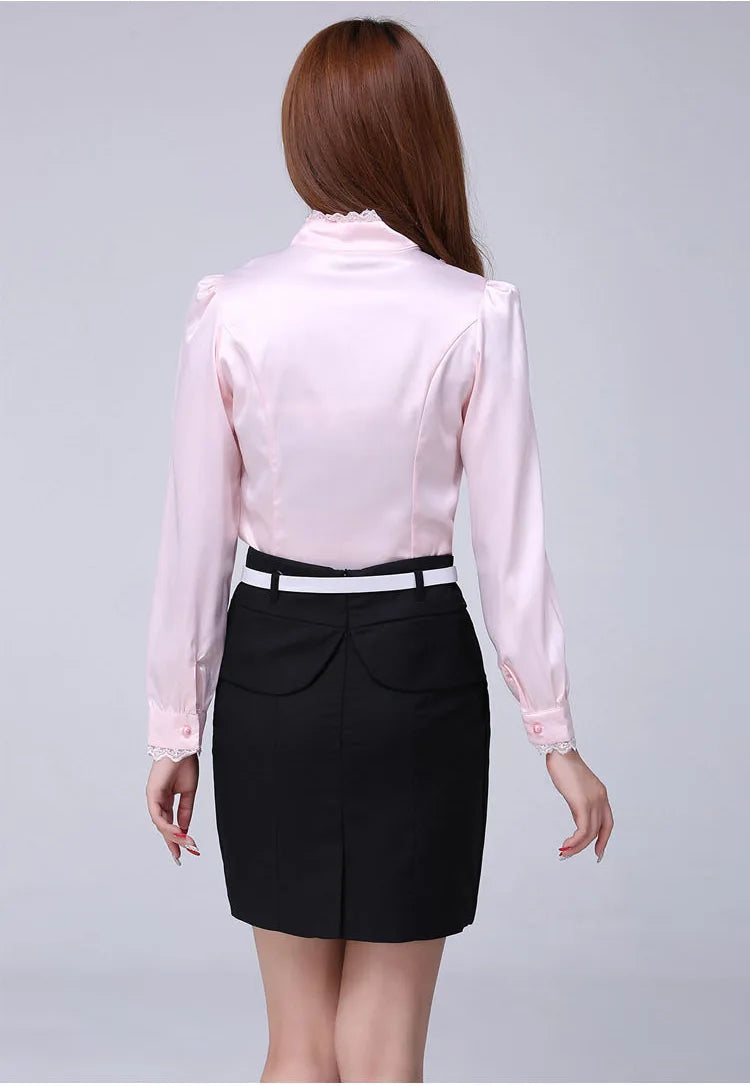 Women Shirts Long Sleeve   Spring Autumn Button Up Tops Fashion Lady Stand Collar Shirt Solid Color Female Elegant Blouses    Your Coastal Marketplace | Shoreshopper.com