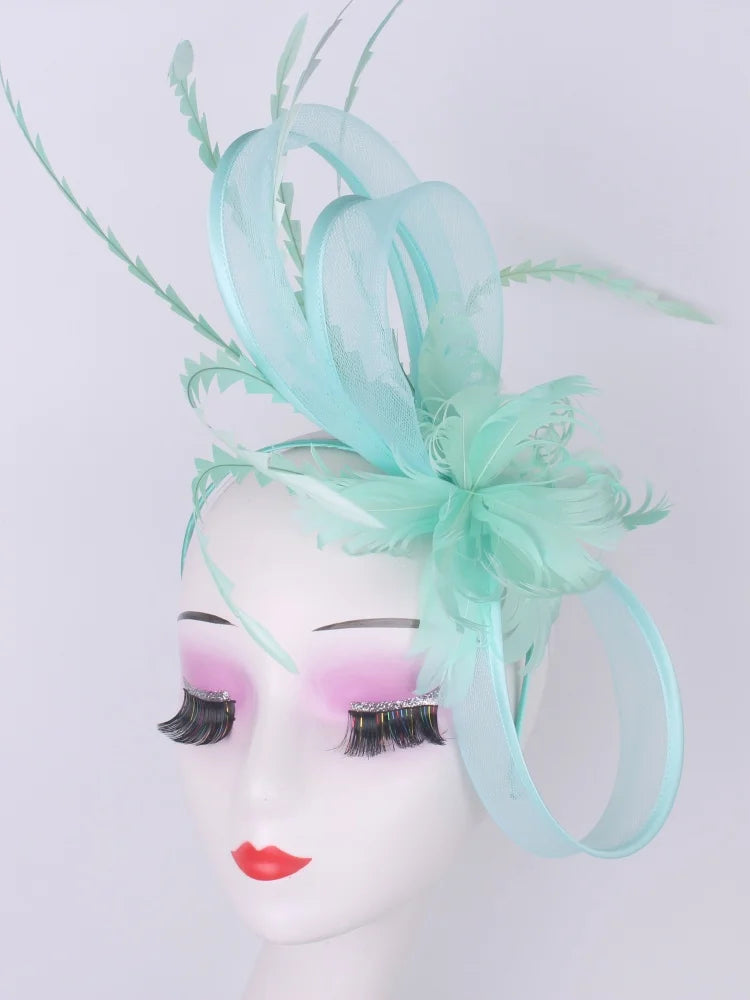 Light blue feather headwear, women's formal event Derby headwear, elegant ladies' hat, fashionable wedding headwear hat    Your Coastal Marketplace | Shoreshopper.com