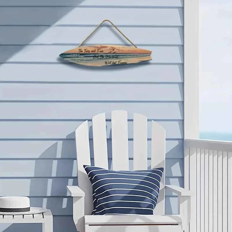 Beach Style Surfboard Wall Decor - Tropical Seascape Art on Wood-Like Material - Lightfast Design for Indoor/Outdoor Use