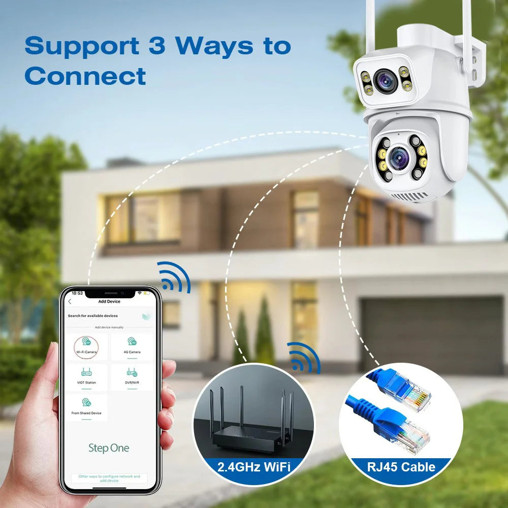 8MP 4K Dual Lens Wifi Camera Ai Auto Tracking Waterproof Security CCTV Video Surveillance Camera Police Light Alarm IP Camera - ShoreCo.Shop